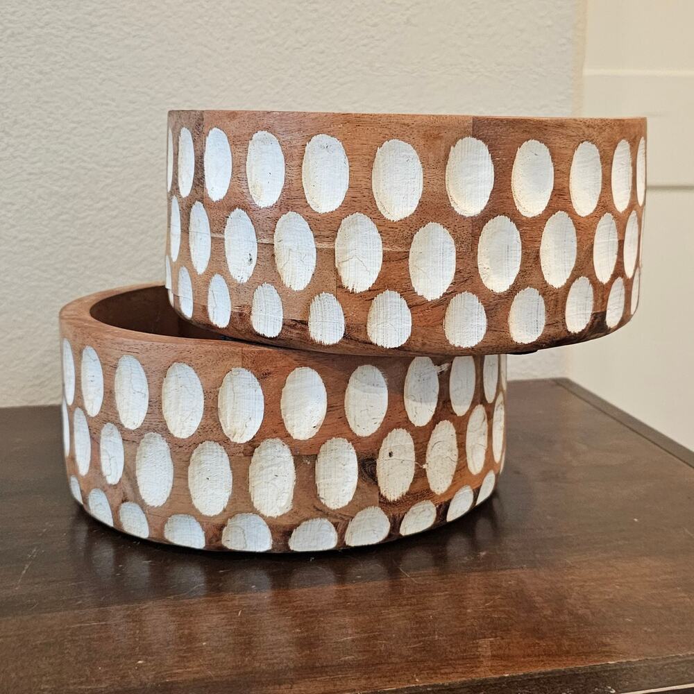 Decorative Wooden Bowls with White Inlays